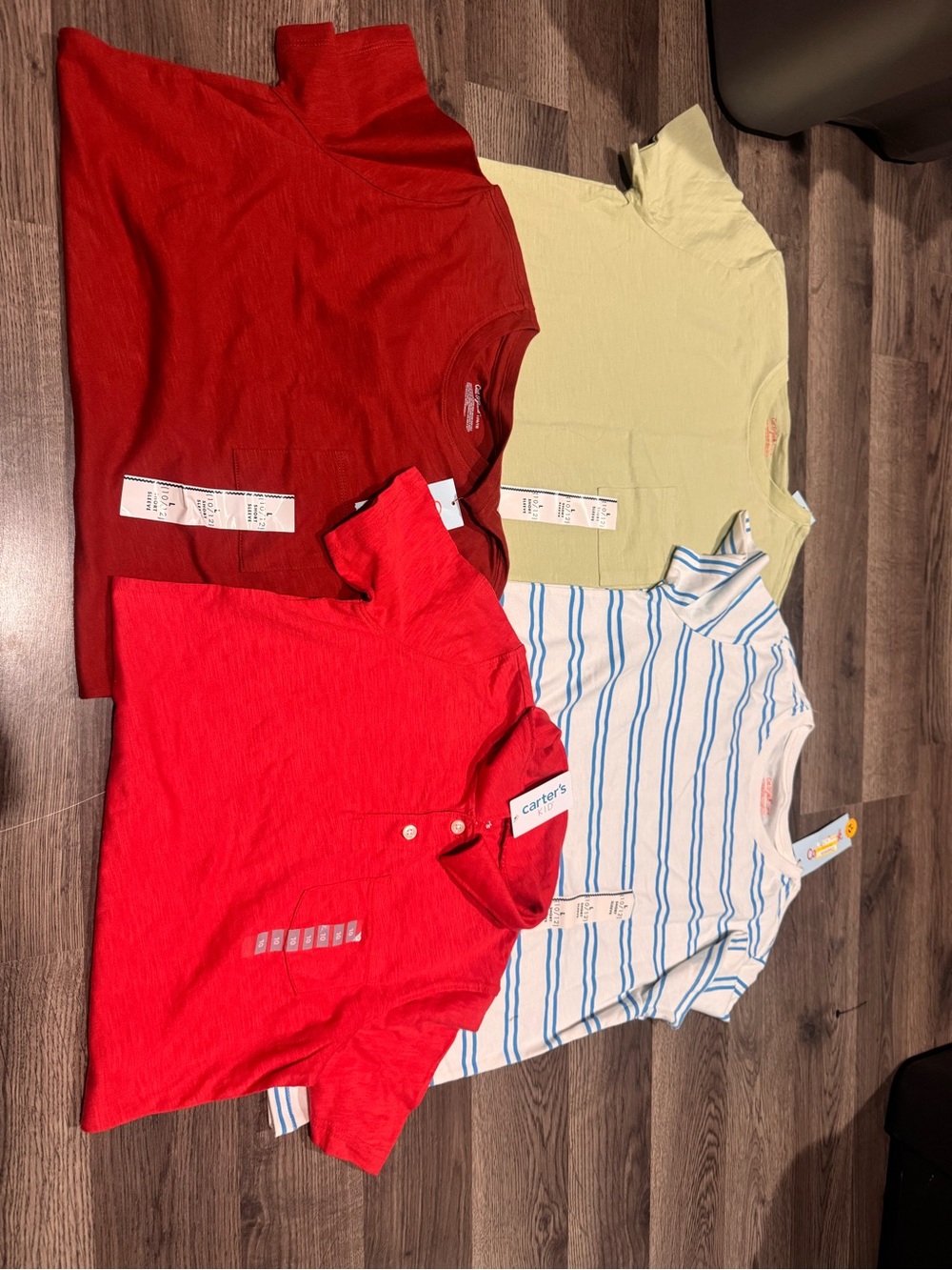 Carter's Red & Light Green Kids Short Sleeve Tops - Striped Tee Included